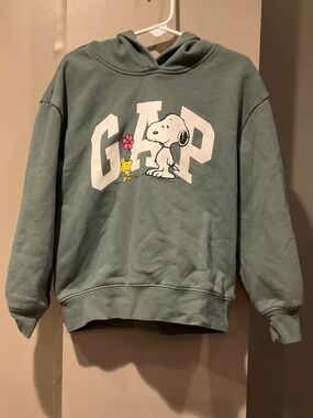 GAP Sage Green Snoopy & Woodstock Pullover Hoodie